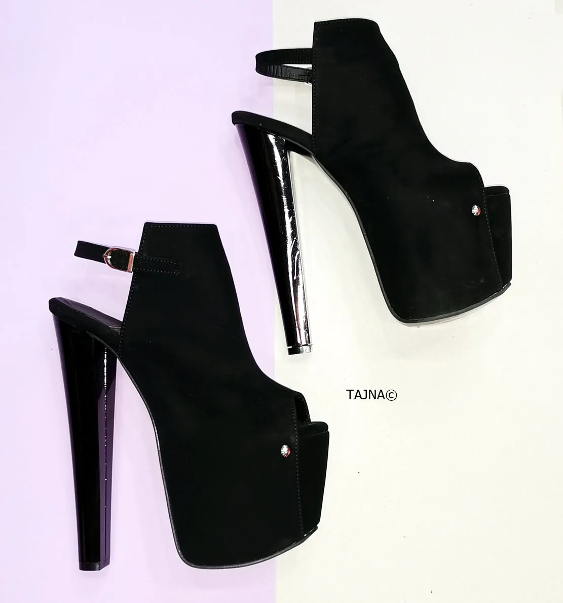 Black Slingback Peep Toe Platform Heels