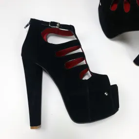 Black Suede Chunky Heel Cage Platform