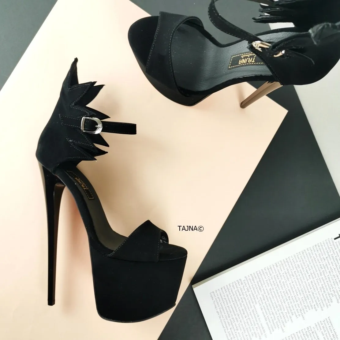 Black Suede High Heel Dahlia Sandals