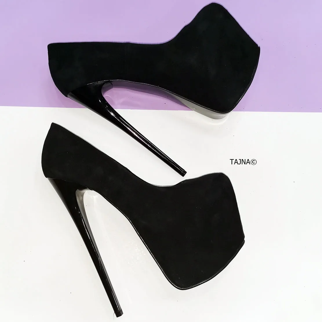 Black Suede High Heel Platform Pumps