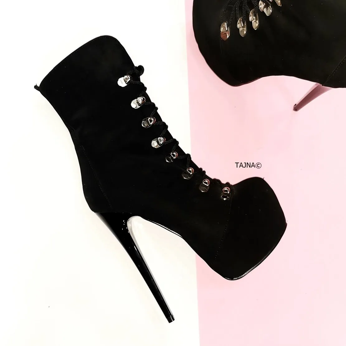 Black Suede Military Style Ankle Boots