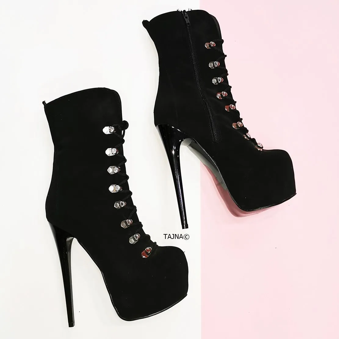 Black Suede Military Style Ankle Boots