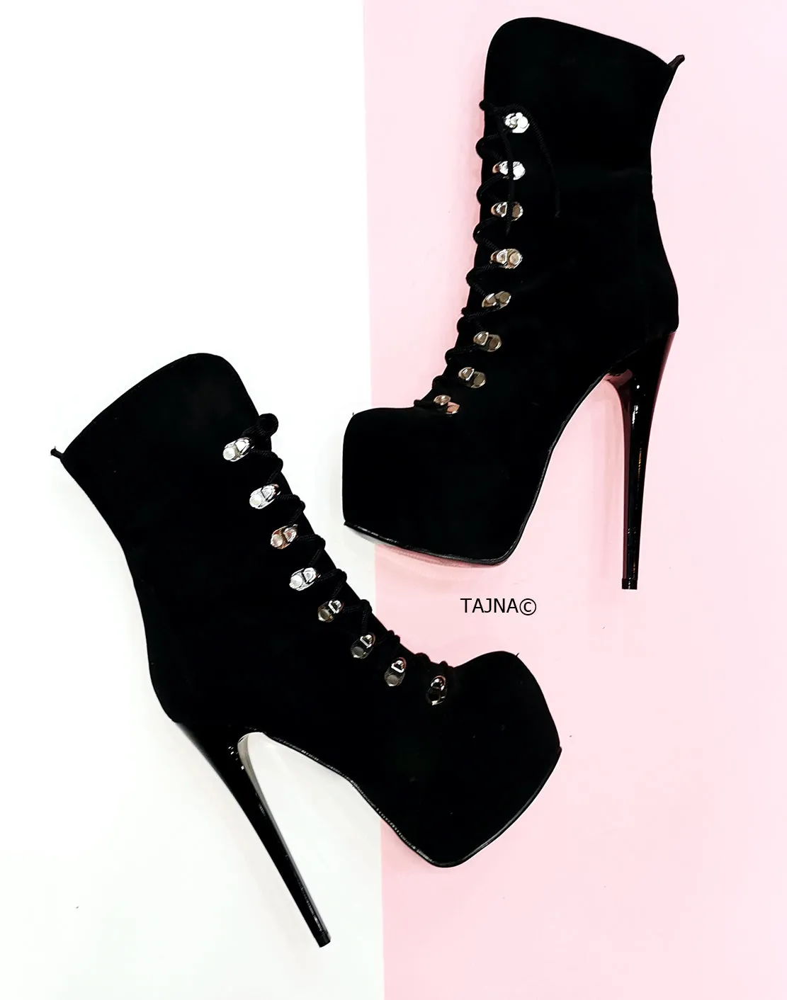 Black Suede Military Style Ankle Boots