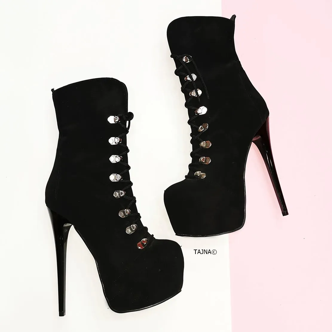 Black Suede Military Style Ankle Boots