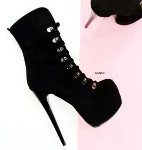 Black Suede Military Style Ankle Boots