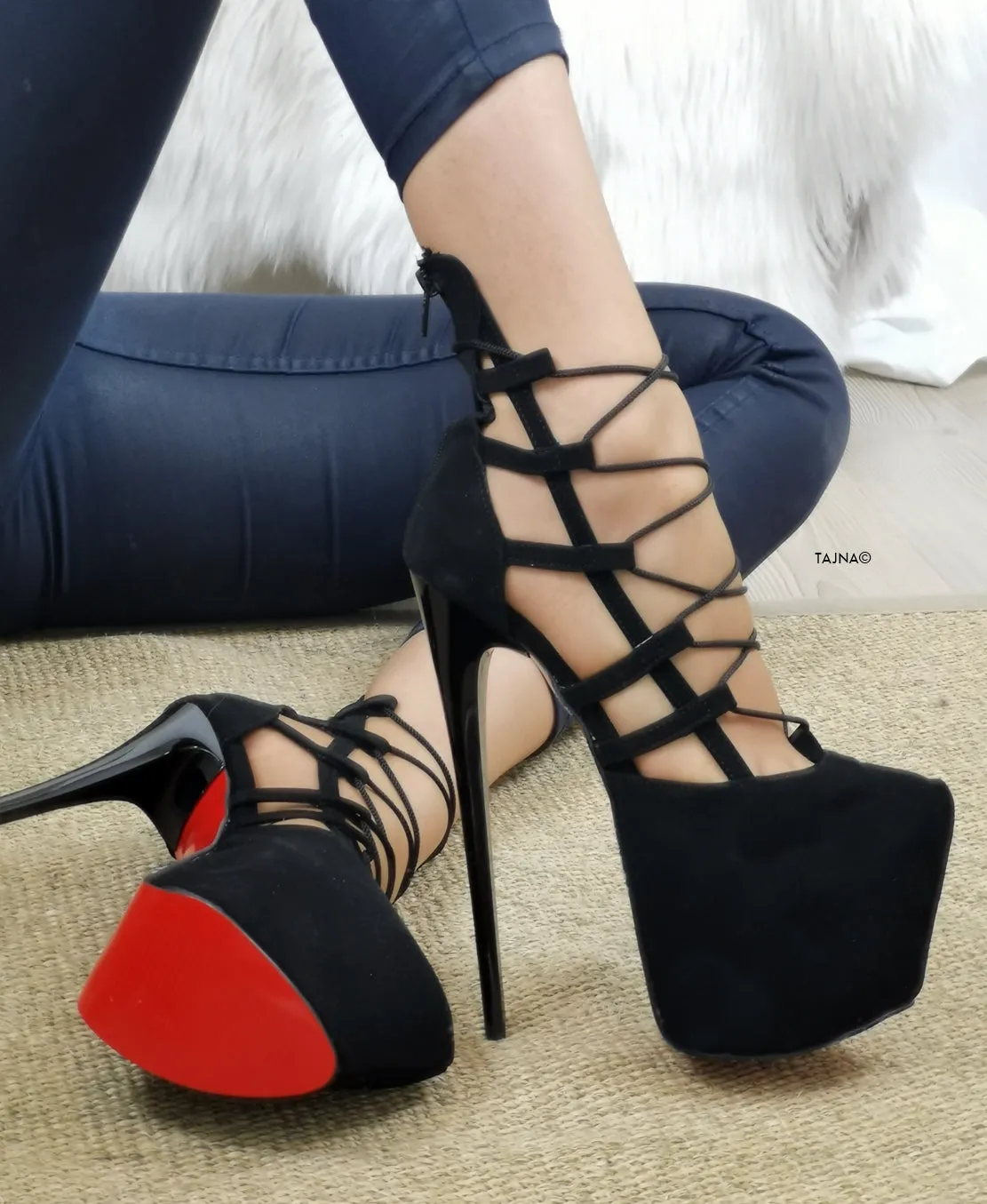 Black Suede Pencil Gladiator Heels