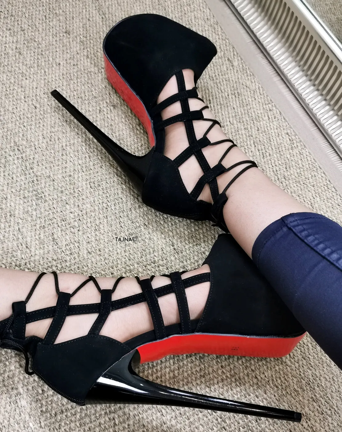 Black Suede Pencil Gladiator Heels