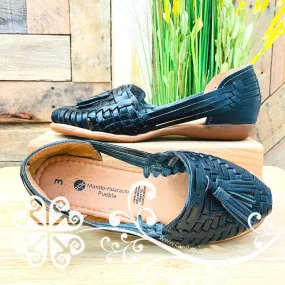 Black Tassels Flat Shoes - Huarache Piel