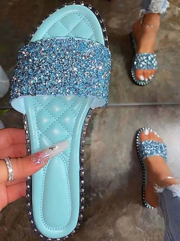 Bling Rhinestone Flat Sandals