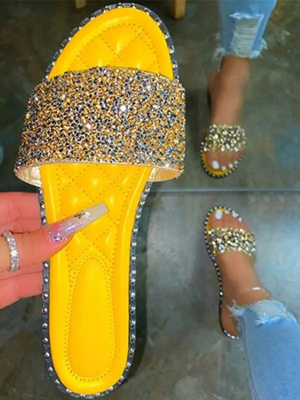 Bling Rhinestone Flat Sandals