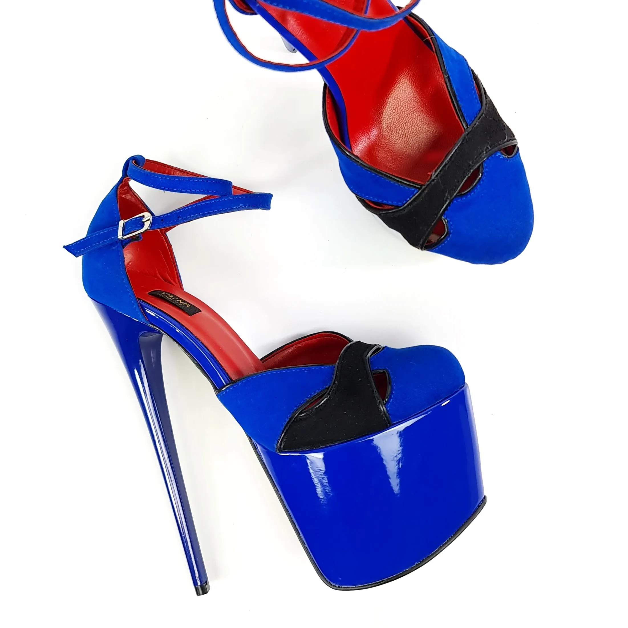 Blue Black Suede Double Strap High Heels