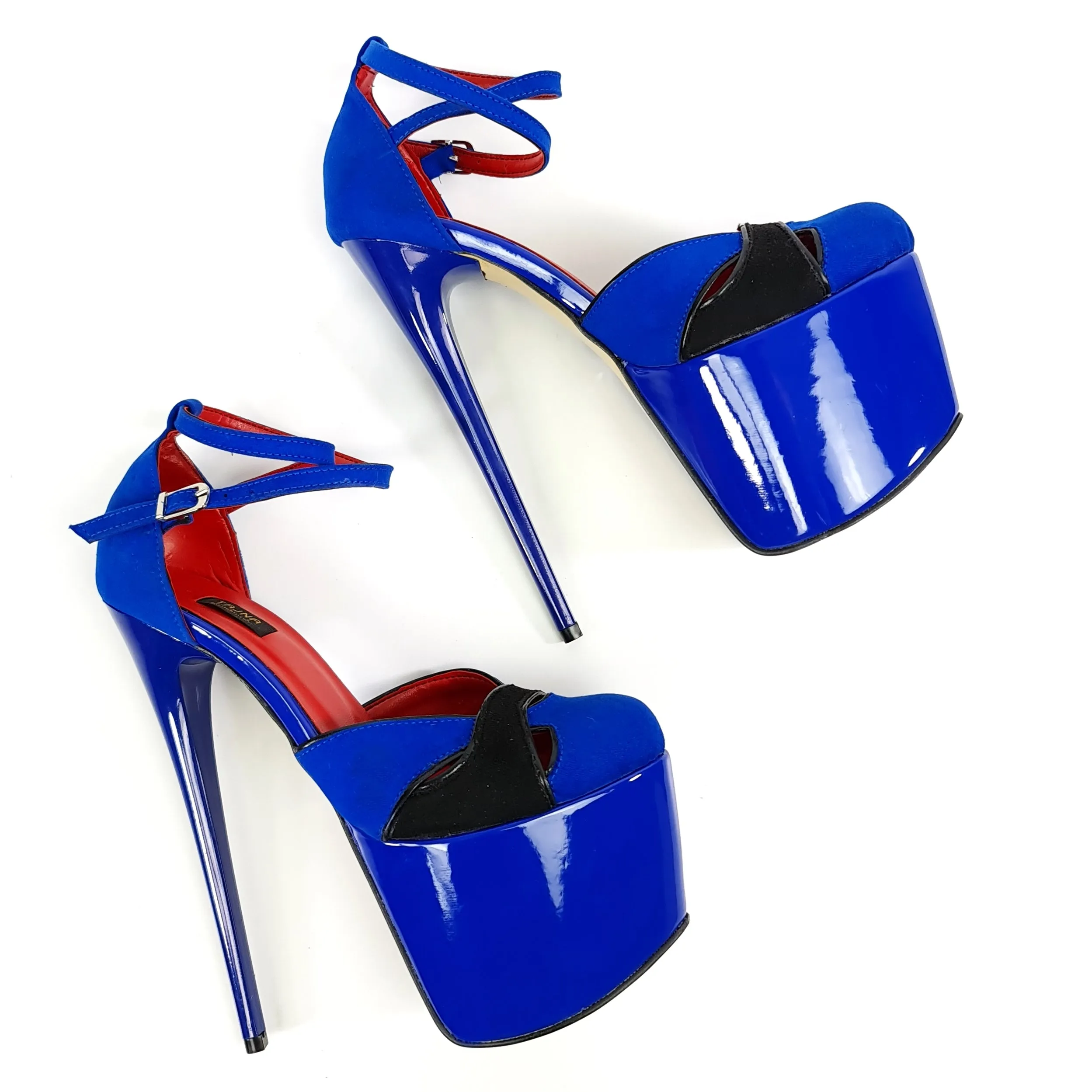 Blue Black Suede Double Strap High Heels