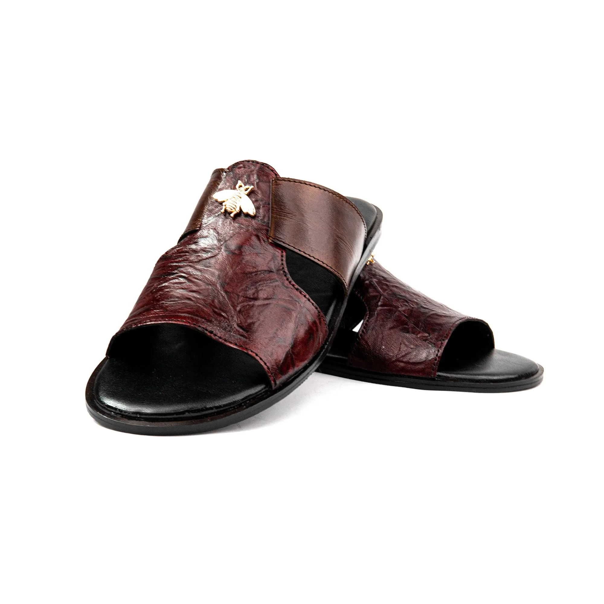 Brown Buckled Premium Leather Slippers