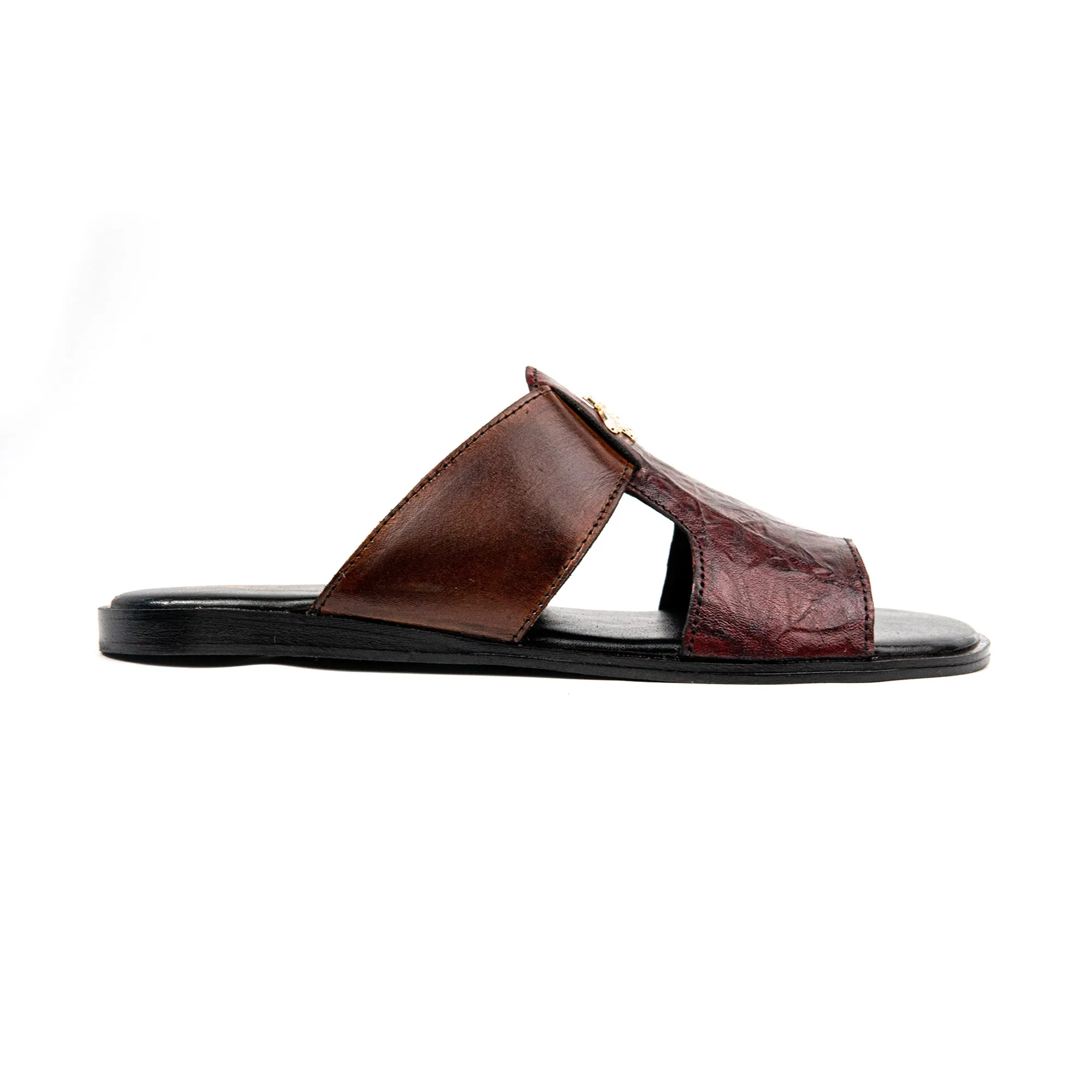 Brown Buckled Premium Leather Slippers