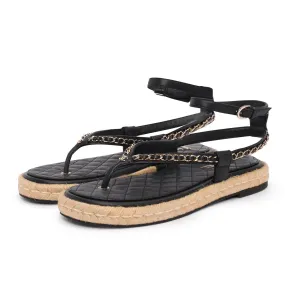 Chanel Black Lambskin Chain CC Thong Sandals 42