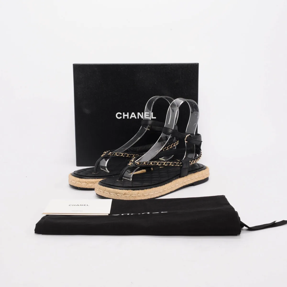 Chanel Black Lambskin Chain CC Thong Sandals 42