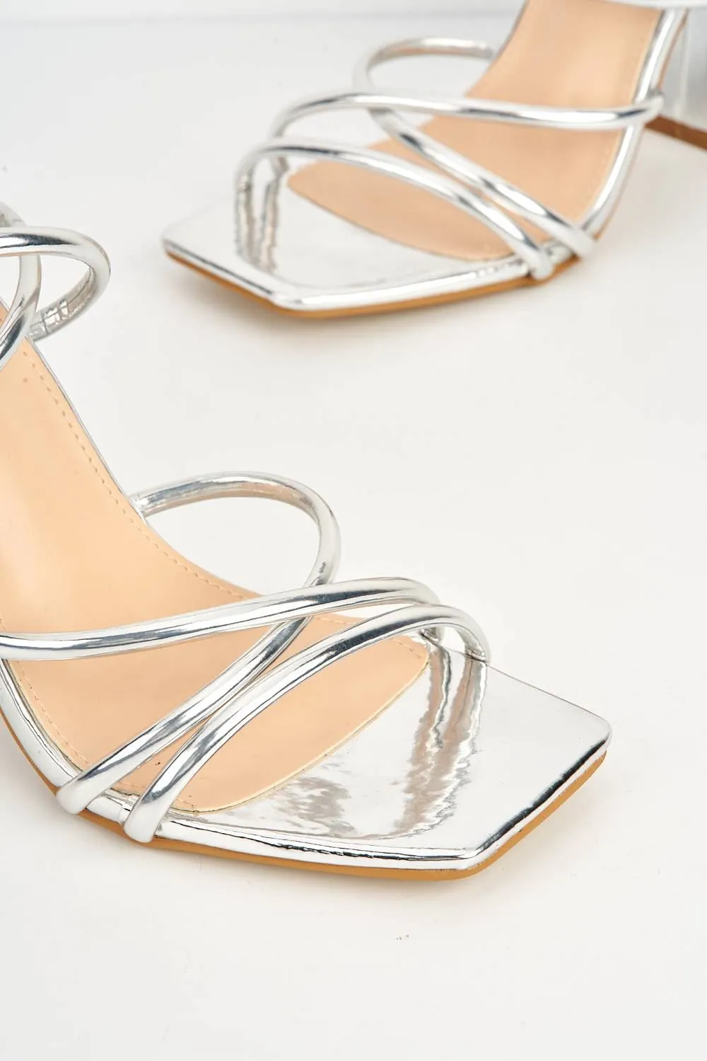 Chania Thick Strappy Block Heel Sandal in Silver