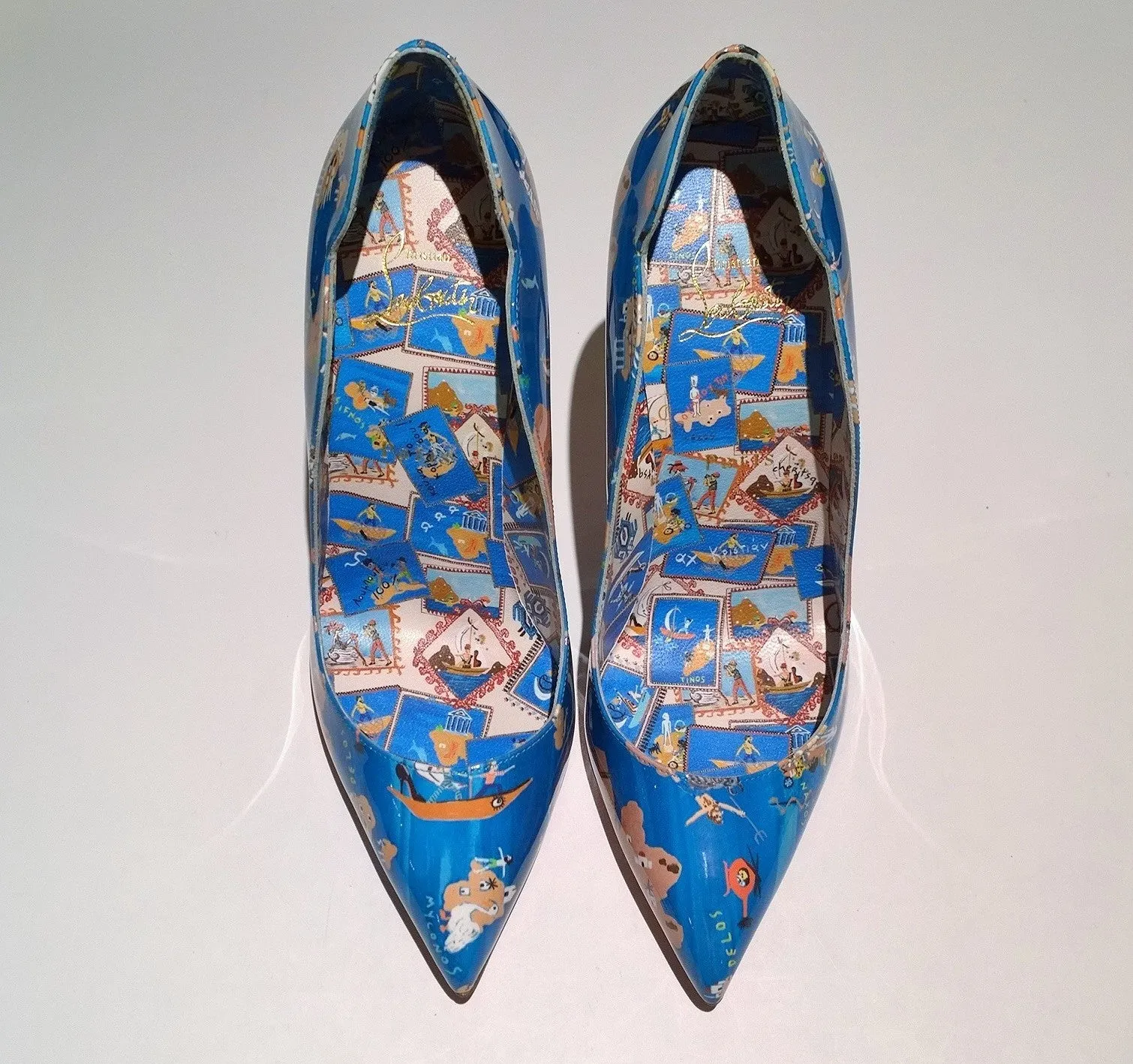 Christian Louboutin Hot Chick 100 Patent Blue Odissey Print Heels