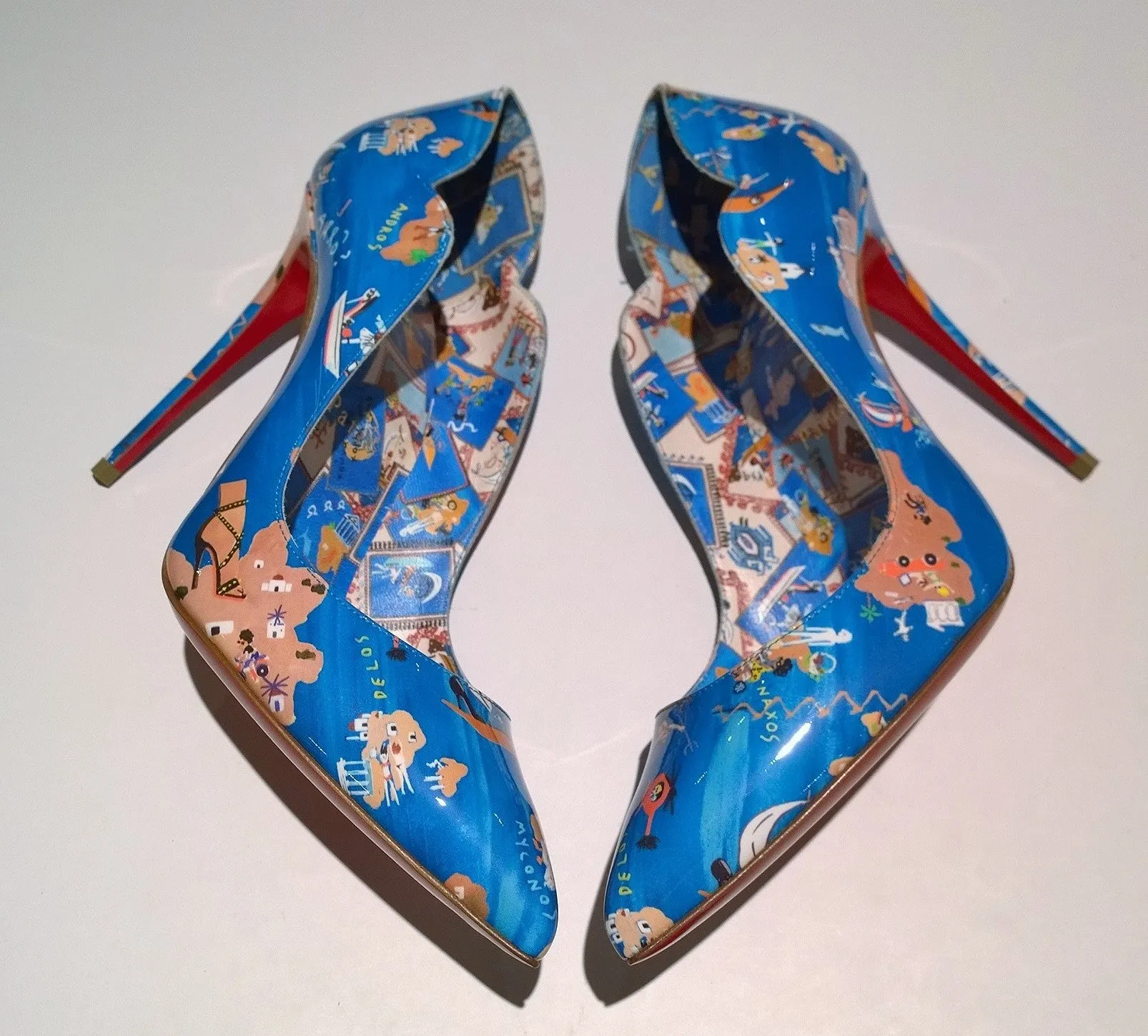 Christian Louboutin Hot Chick 100 Patent Blue Odissey Print Heels