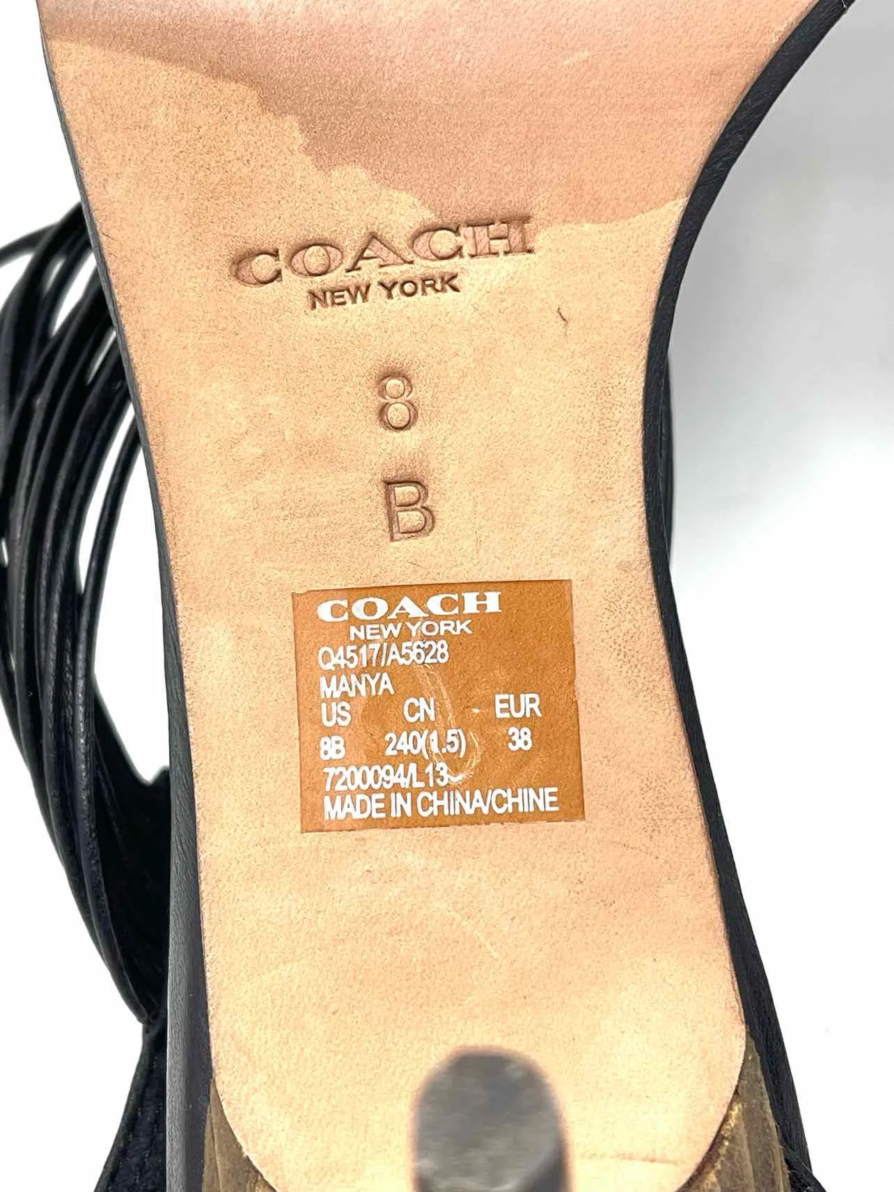 Coach Size 8 Black Strappy Leather Shoes Sandals Heels