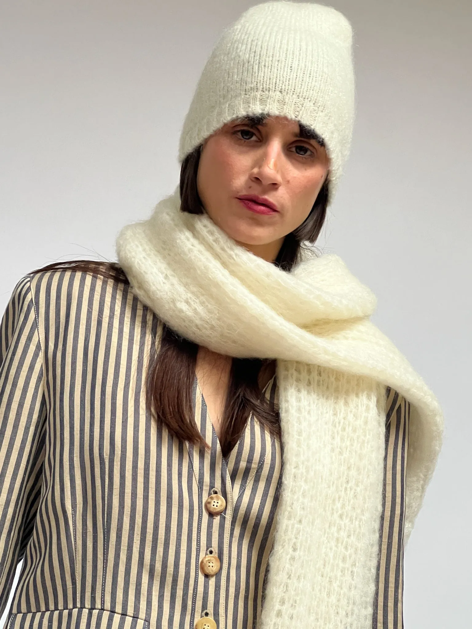 Cocobello Mohair Knit Hat in Natural