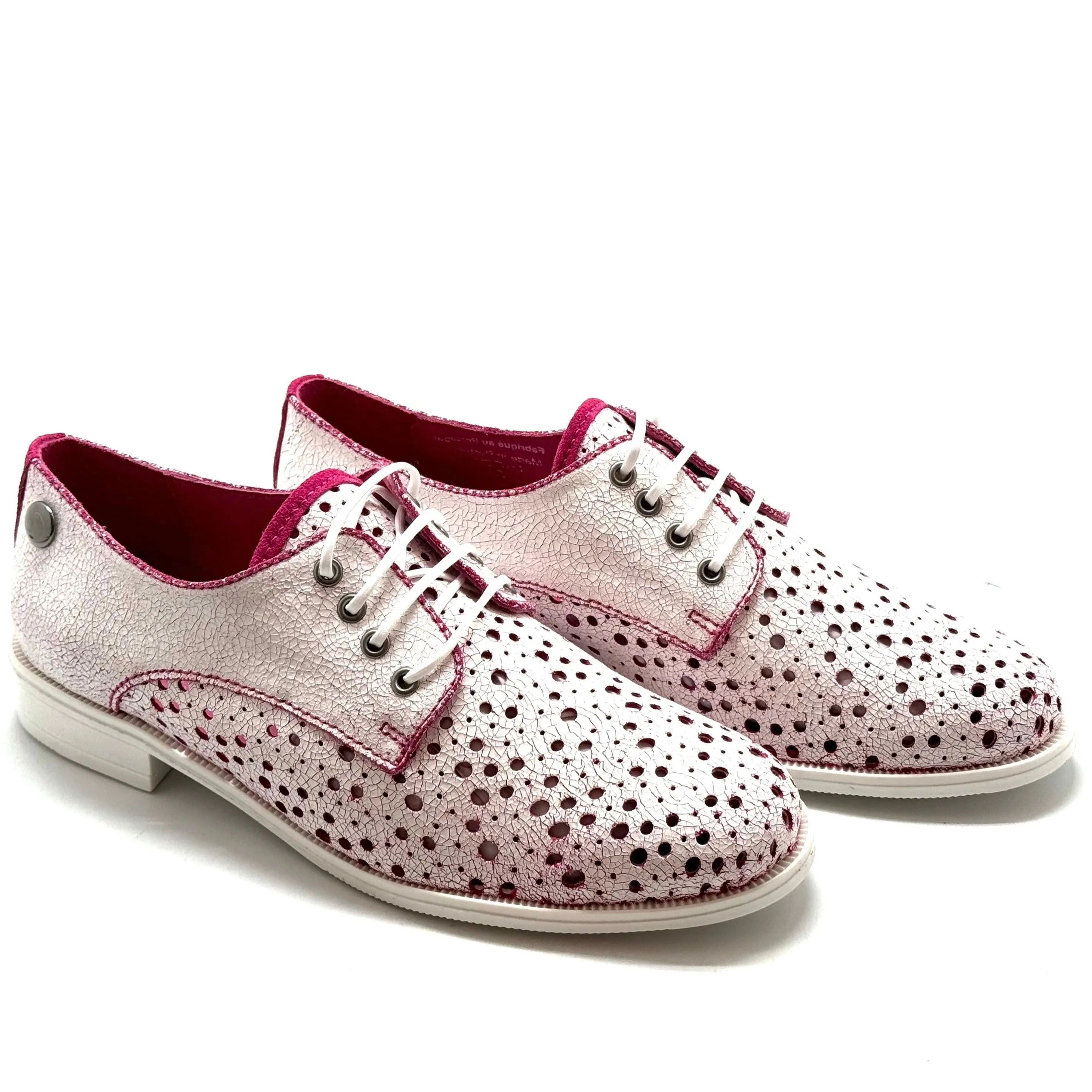 Cordon - White pink crack lace up shoe