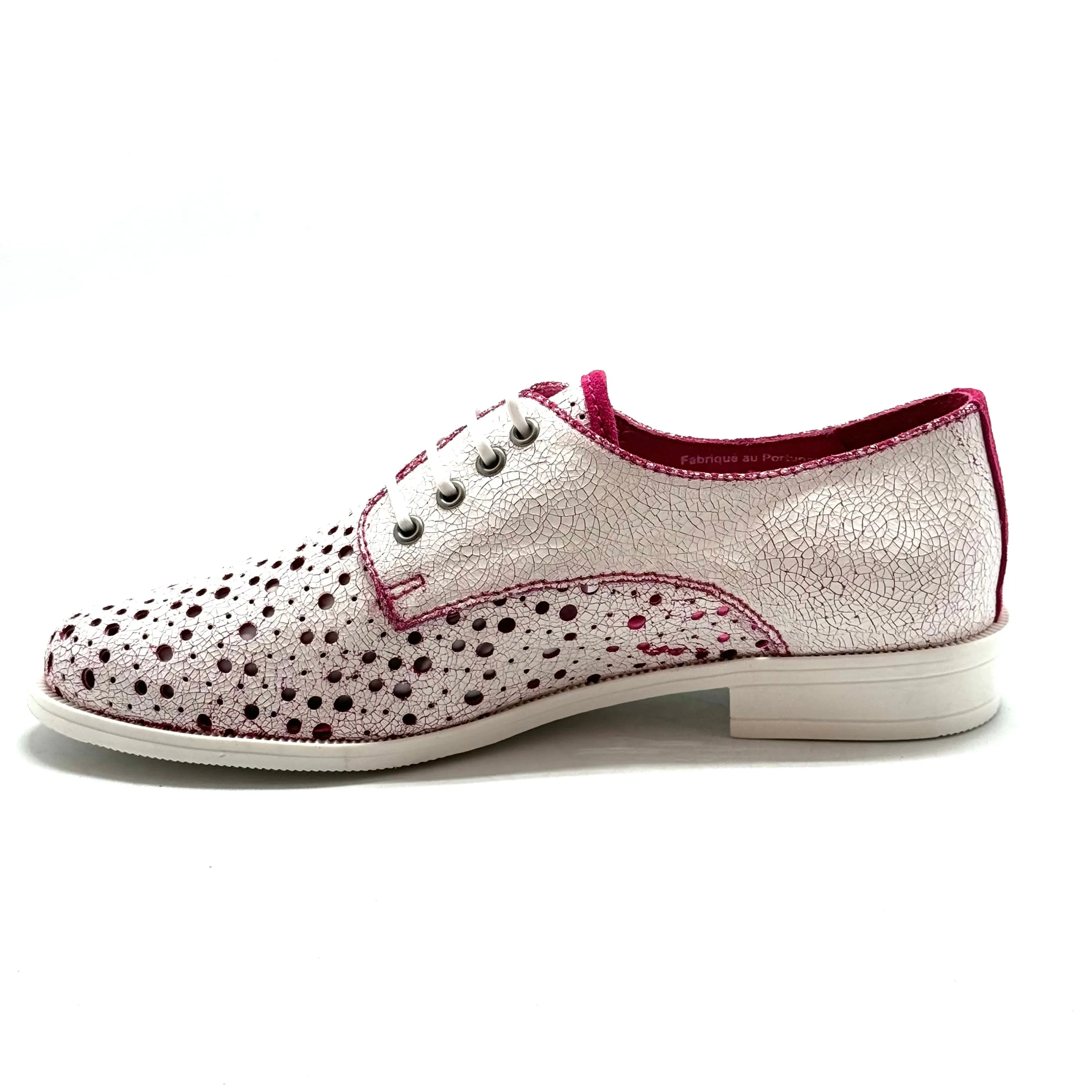 Cordon - White pink crack lace up shoe