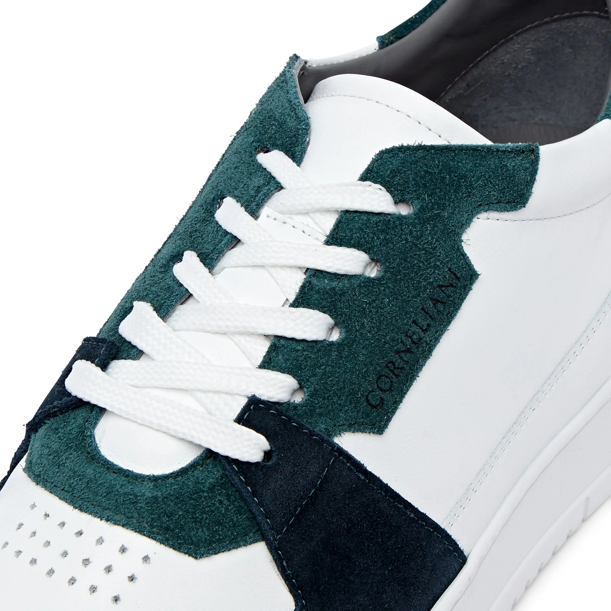 Corneliani Low Top Basket Sneaker (White & Teal)