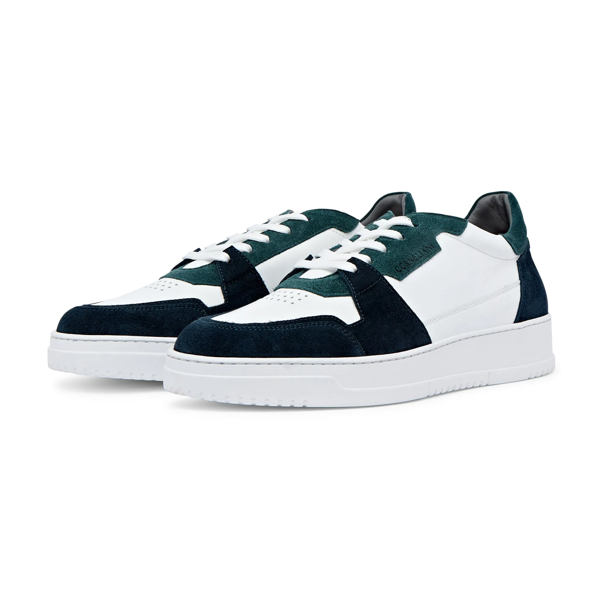 Corneliani Low Top Basket Sneaker (White & Teal)