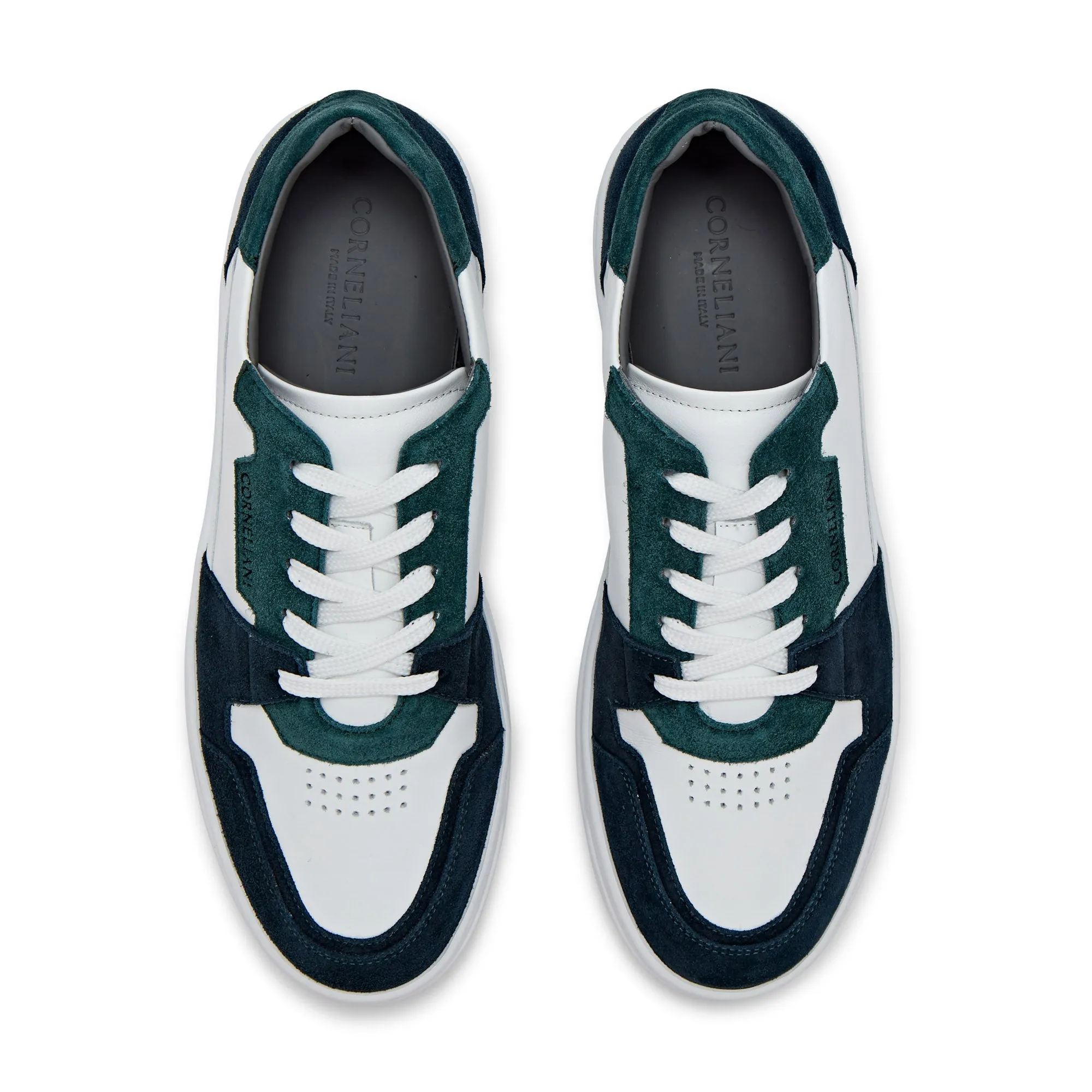 Corneliani Low Top Basket Sneaker (White & Teal)