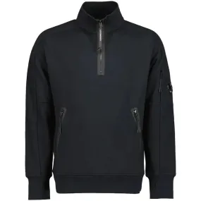 CP COMPANY Collar 1/4 Zip Diagonal Raised Fleece Black