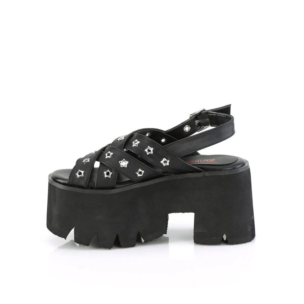 Demonia ASHES-12 | Black Vegan Leather Sandals