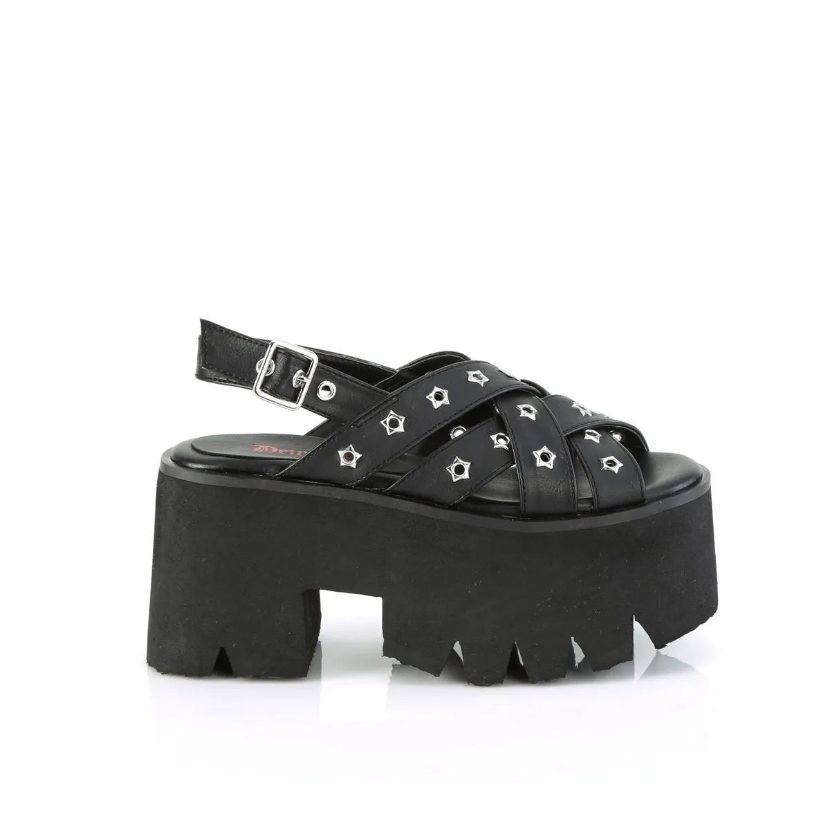 Demonia ASHES-12 | Black Vegan Leather Sandals