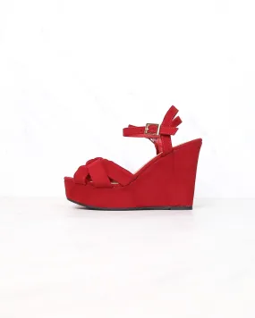 Doing Fine Knotted Single Band Platform Heel Sandal in Red Suede