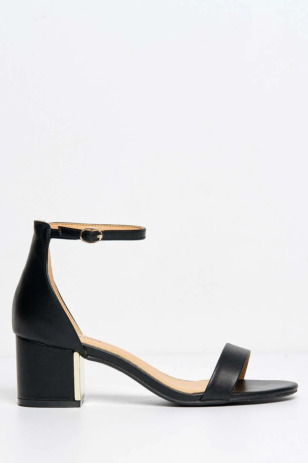 Elodie Gold Trim Anklestrap Sandal in Black Matt