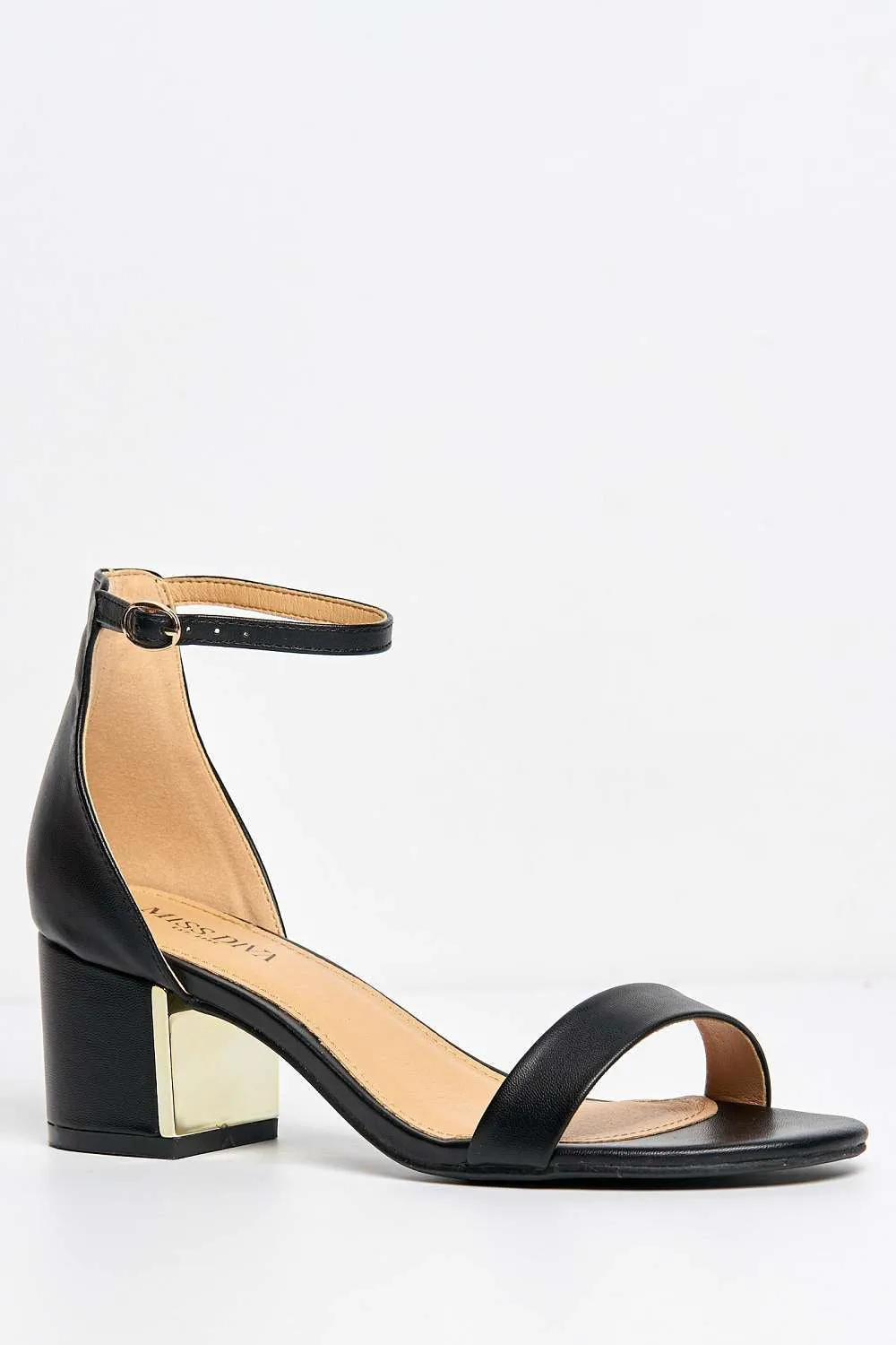 Elodie Gold Trim Anklestrap Sandal in Black Matt