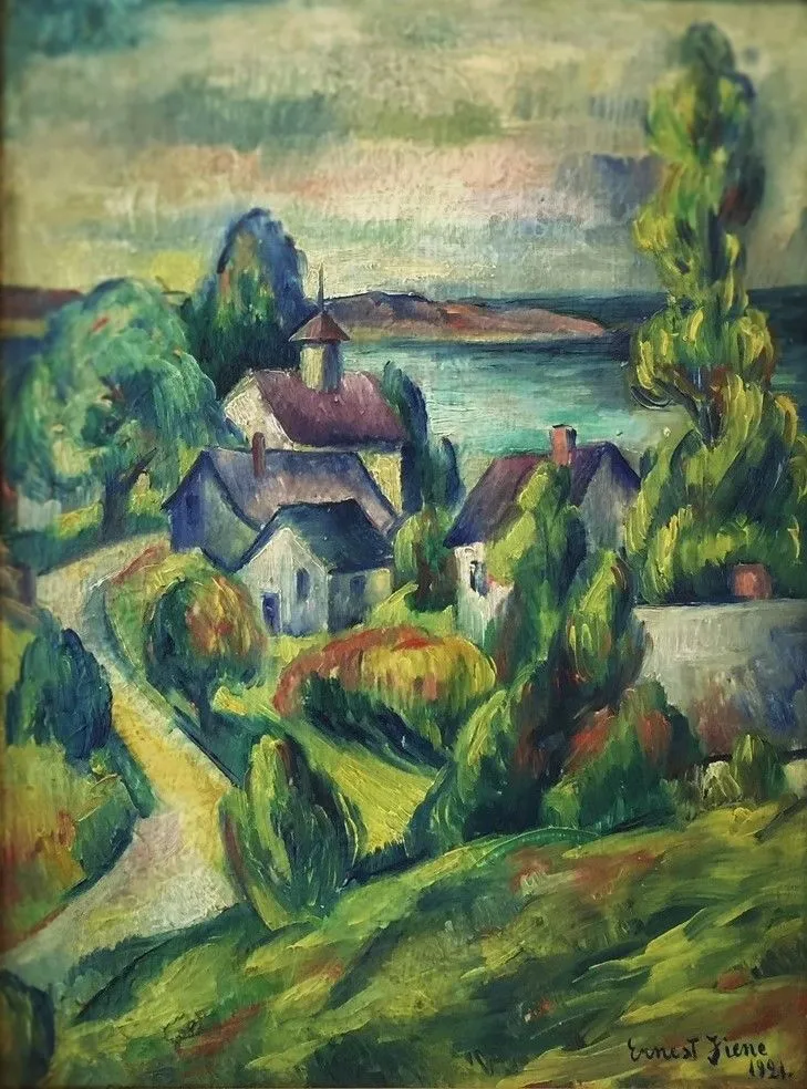 Ernest Fiene A Connecticut Village Landscape Painting