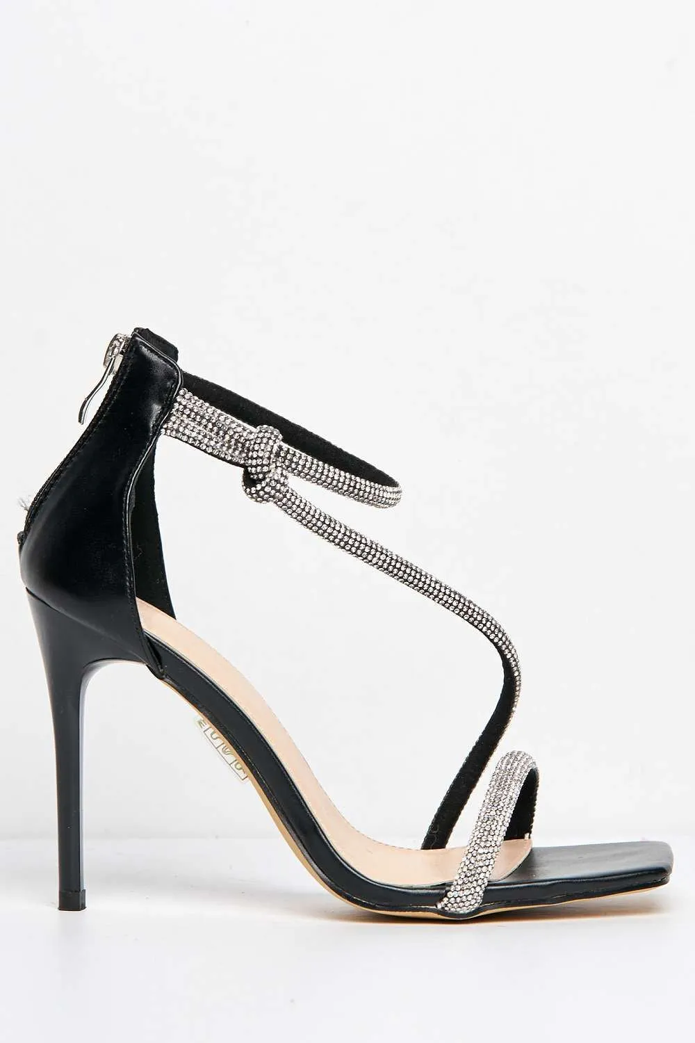 Fenya Wide Fit Diamante Embellished Heeled Sandals in Black