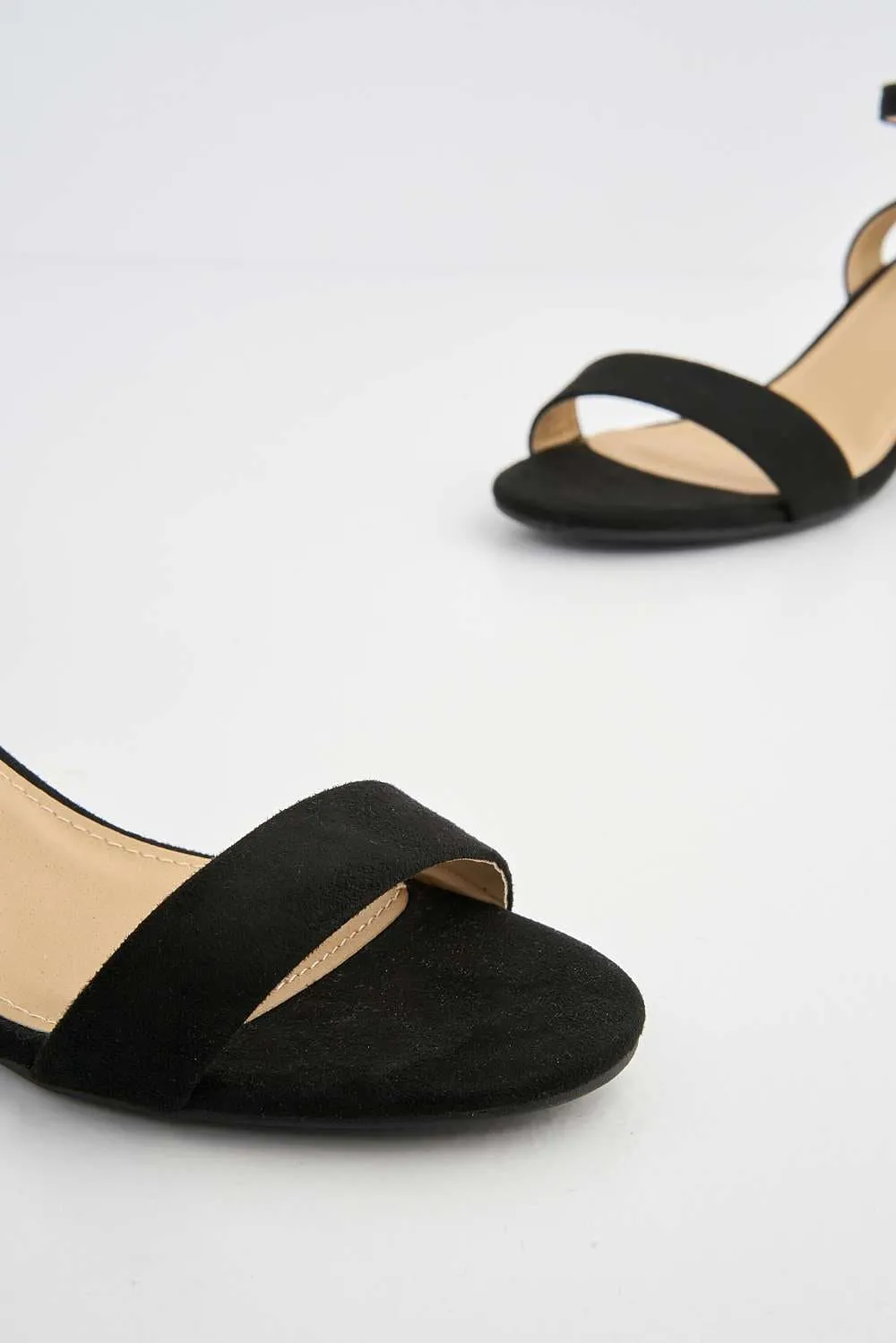 Flori Block Heel Anklestrap Sandal in Black Suede