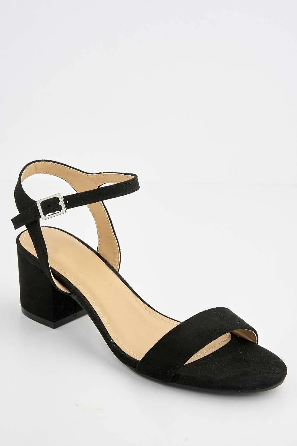 Flori Block Heel Anklestrap Sandal in Black Suede