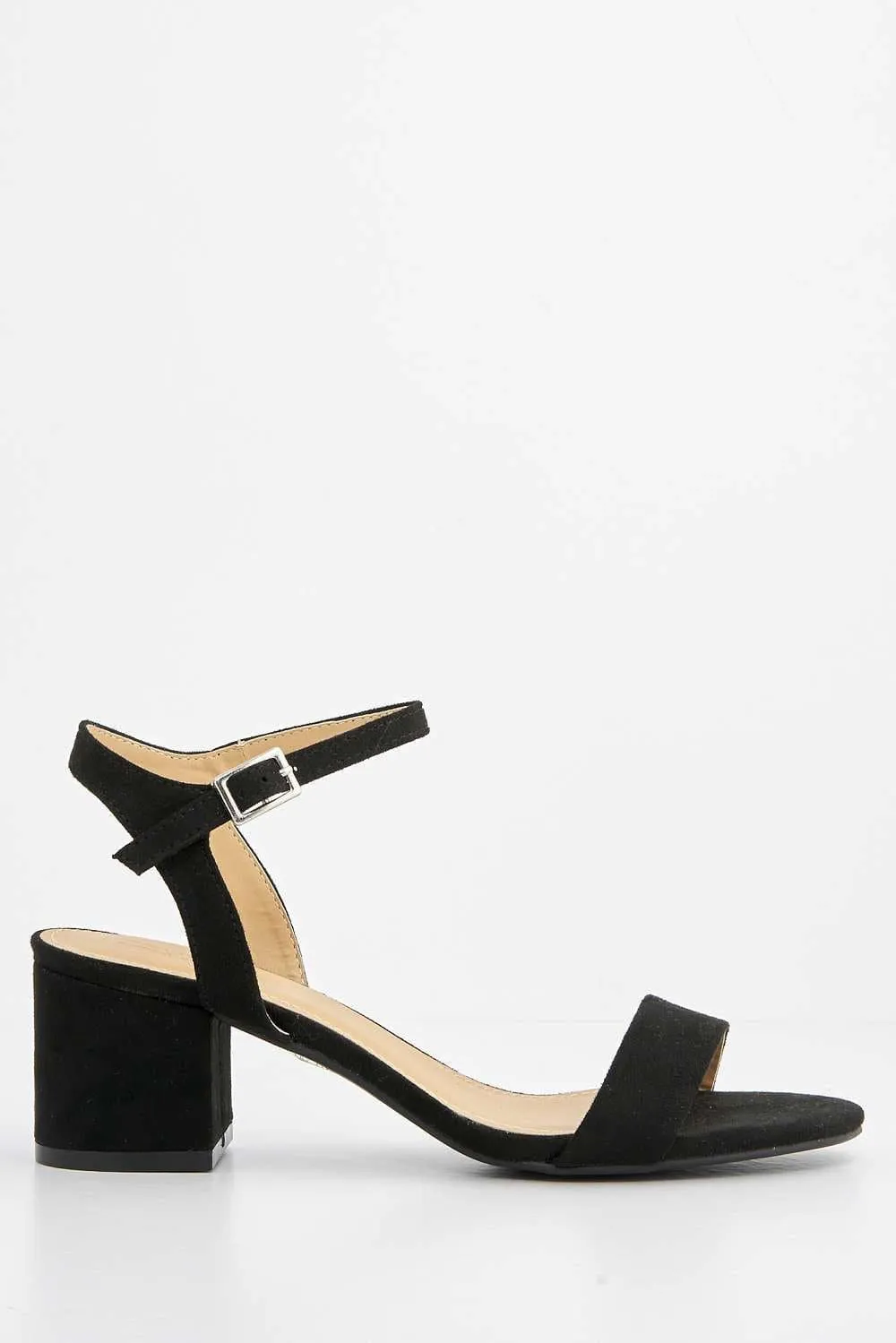 Flori Block Heel Anklestrap Sandal in Black Suede