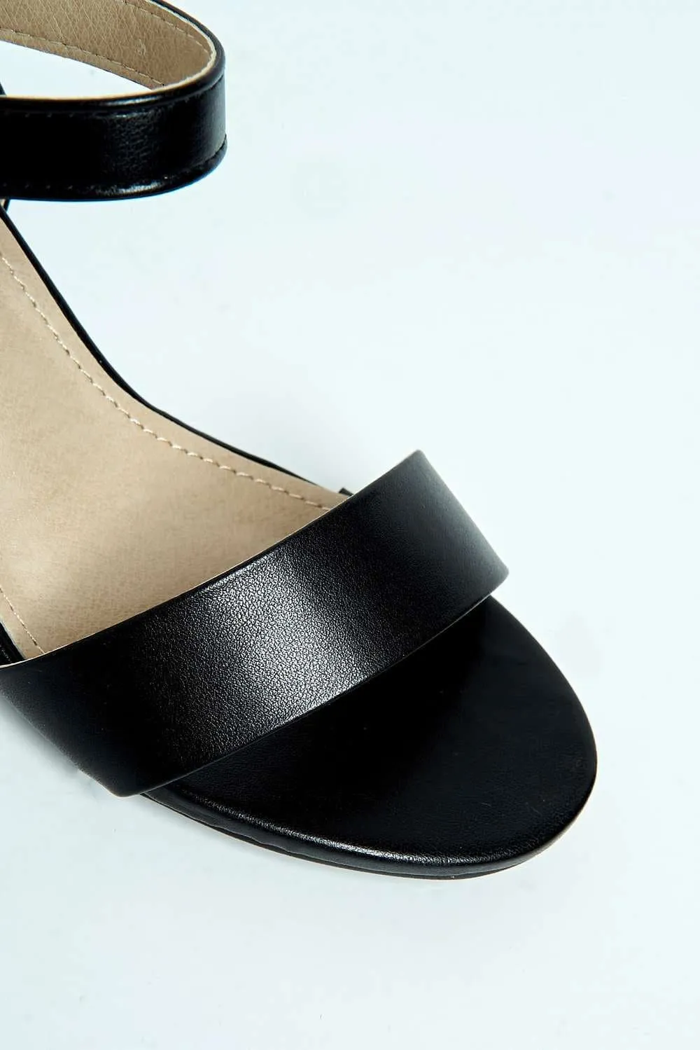 Flori Thick Anklestrap & Band Heeled Sandal in Black Matt