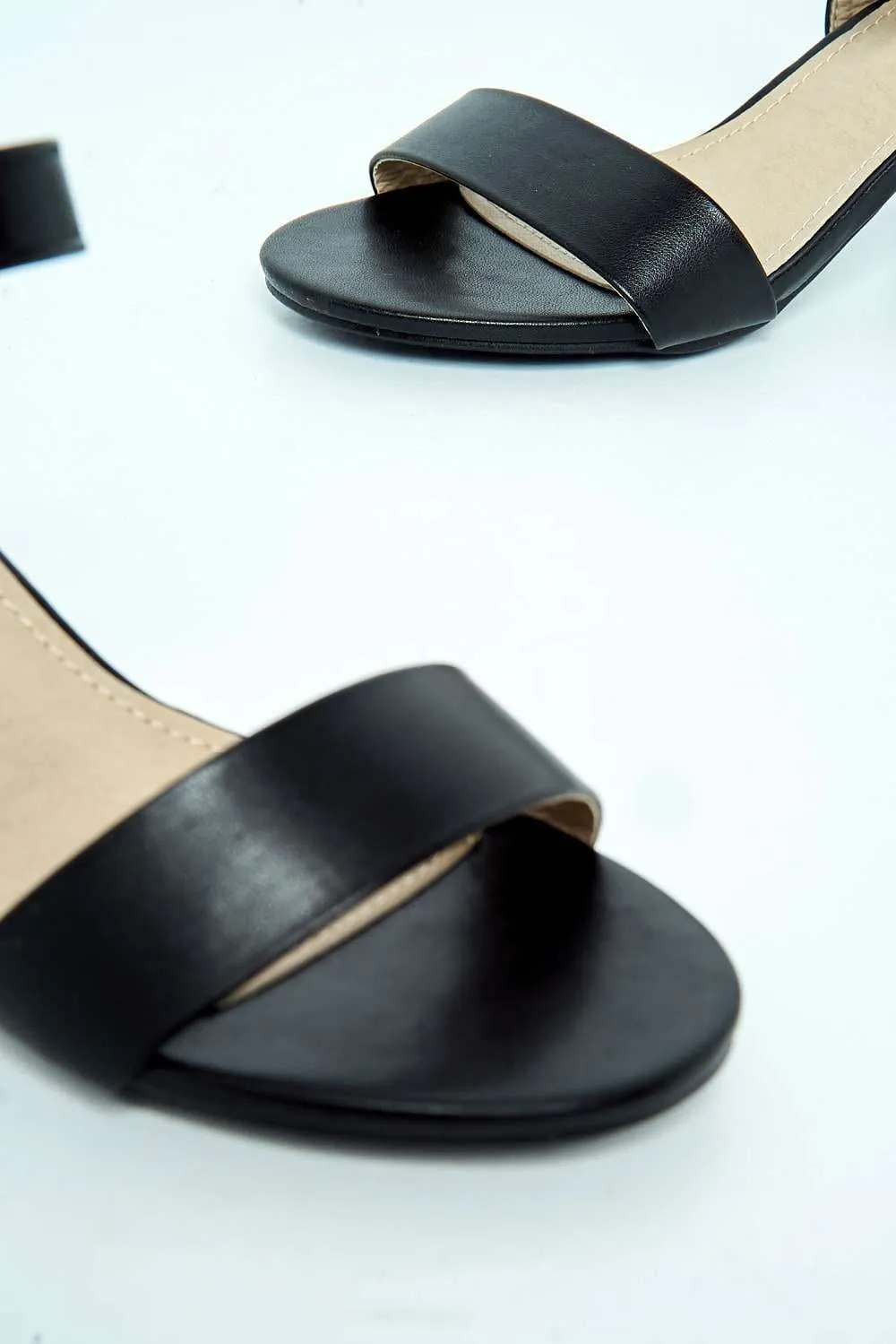 Flori Thick Anklestrap & Band Heeled Sandal in Black Matt