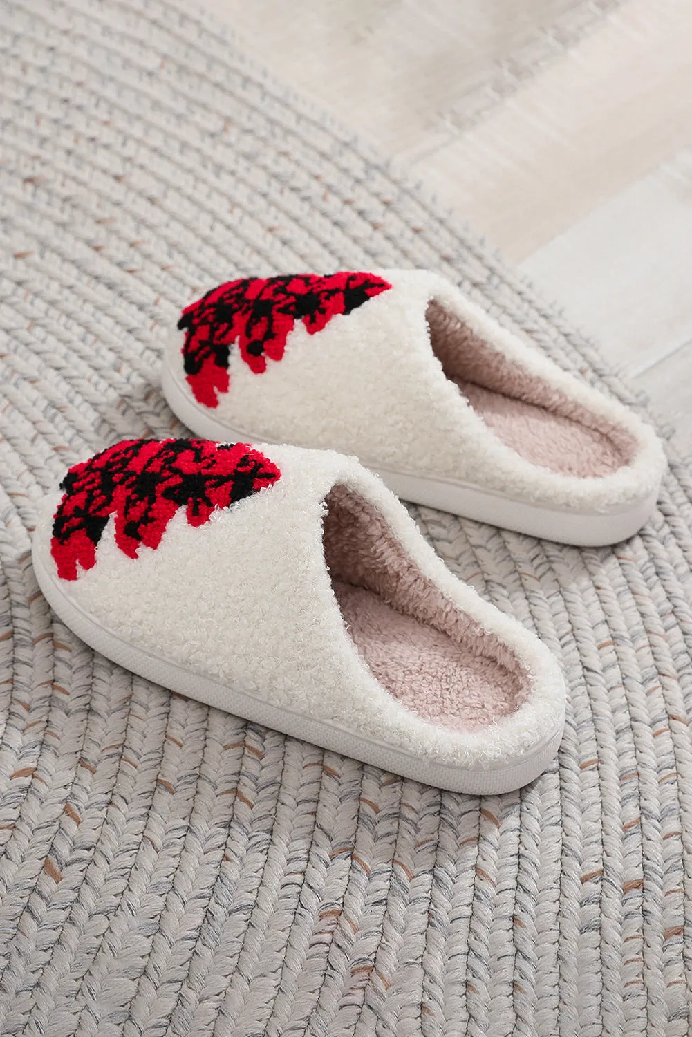 Fluffy Slippers For Women Christmas Tree Slip-on House Slippers for Indoor and Outdoor