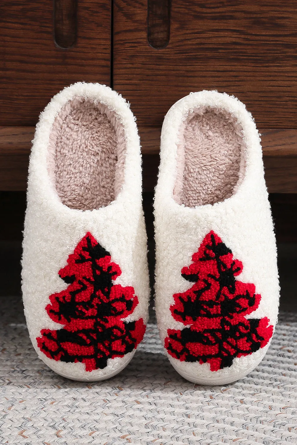 Fluffy Slippers For Women Christmas Tree Slip-on House Slippers for Indoor and Outdoor