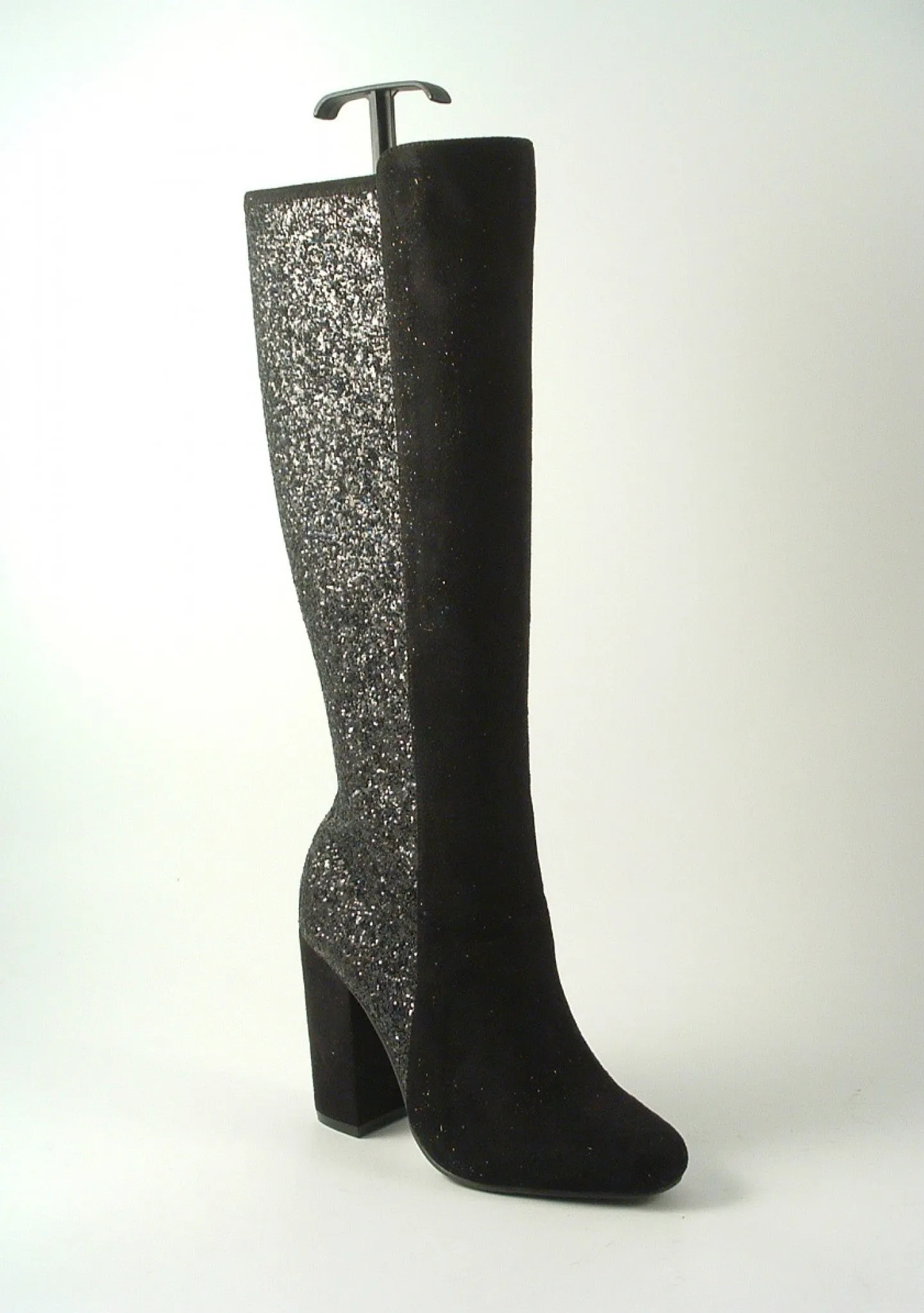 Glitz Shoes Tall Glitter Panel High Heeled Boots