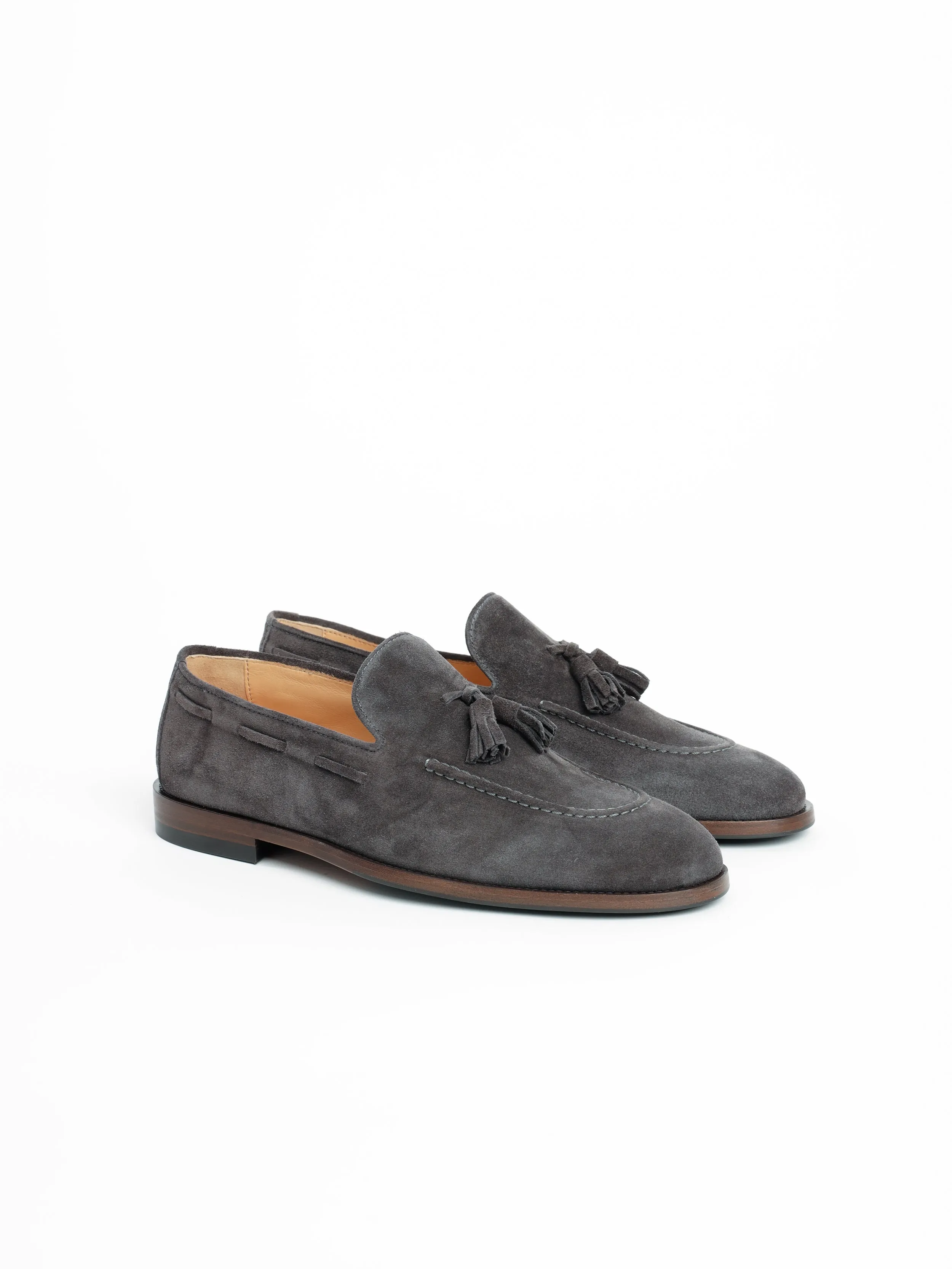 Grey Suede Loafers with Tassels