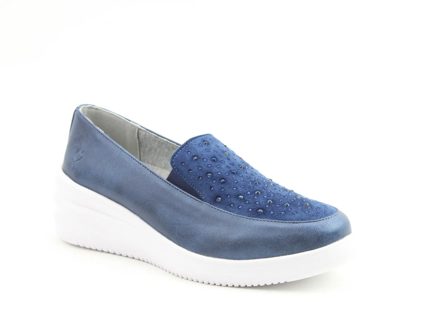 Heavenly Feet Ladies Charly Memory Foam Comfort Wedge Litesole Shoe-NAVY