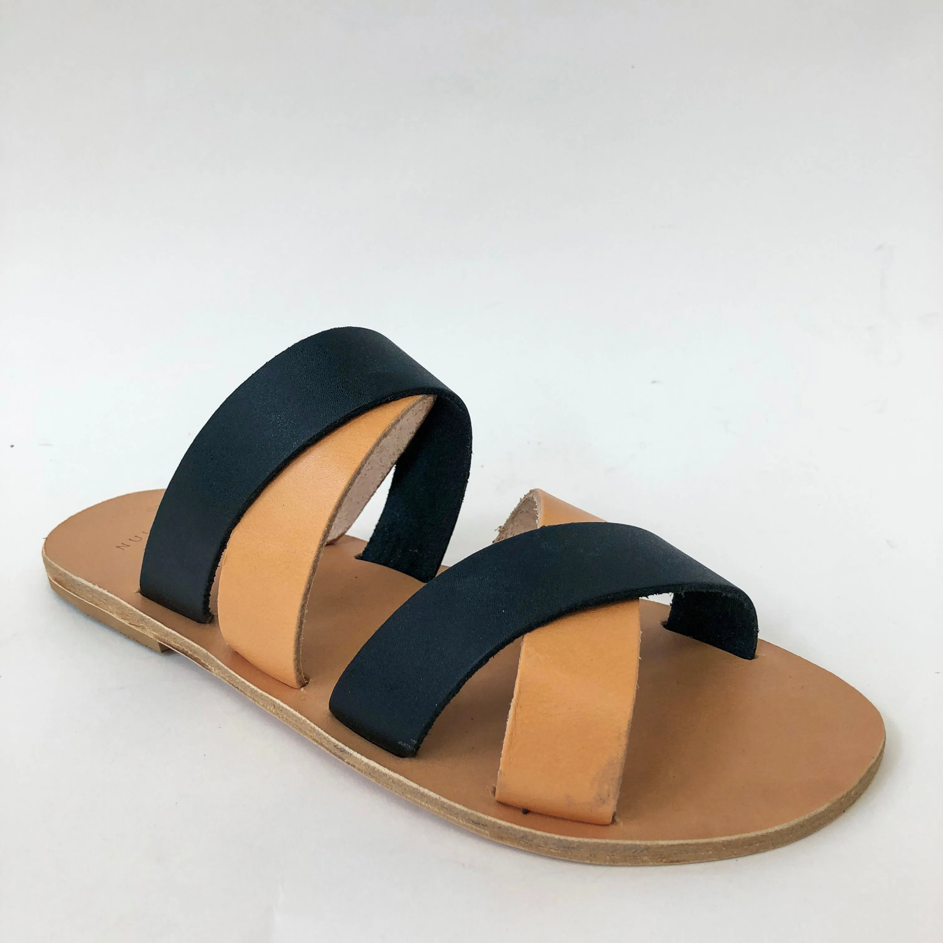 LAST PAIRS in 39 - Nulla Nomen Two-tone Cross Slipper - Black/Natural