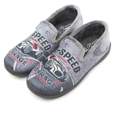 Mens Bedroom Slippers Grey Pluma flex Memory Foam R12228 Speed